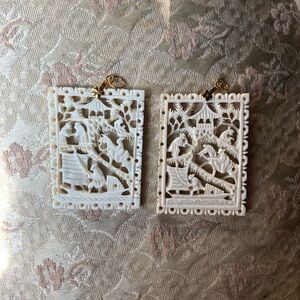 Asian Pagoda Scene Bovine Bone Pendants or Earrings